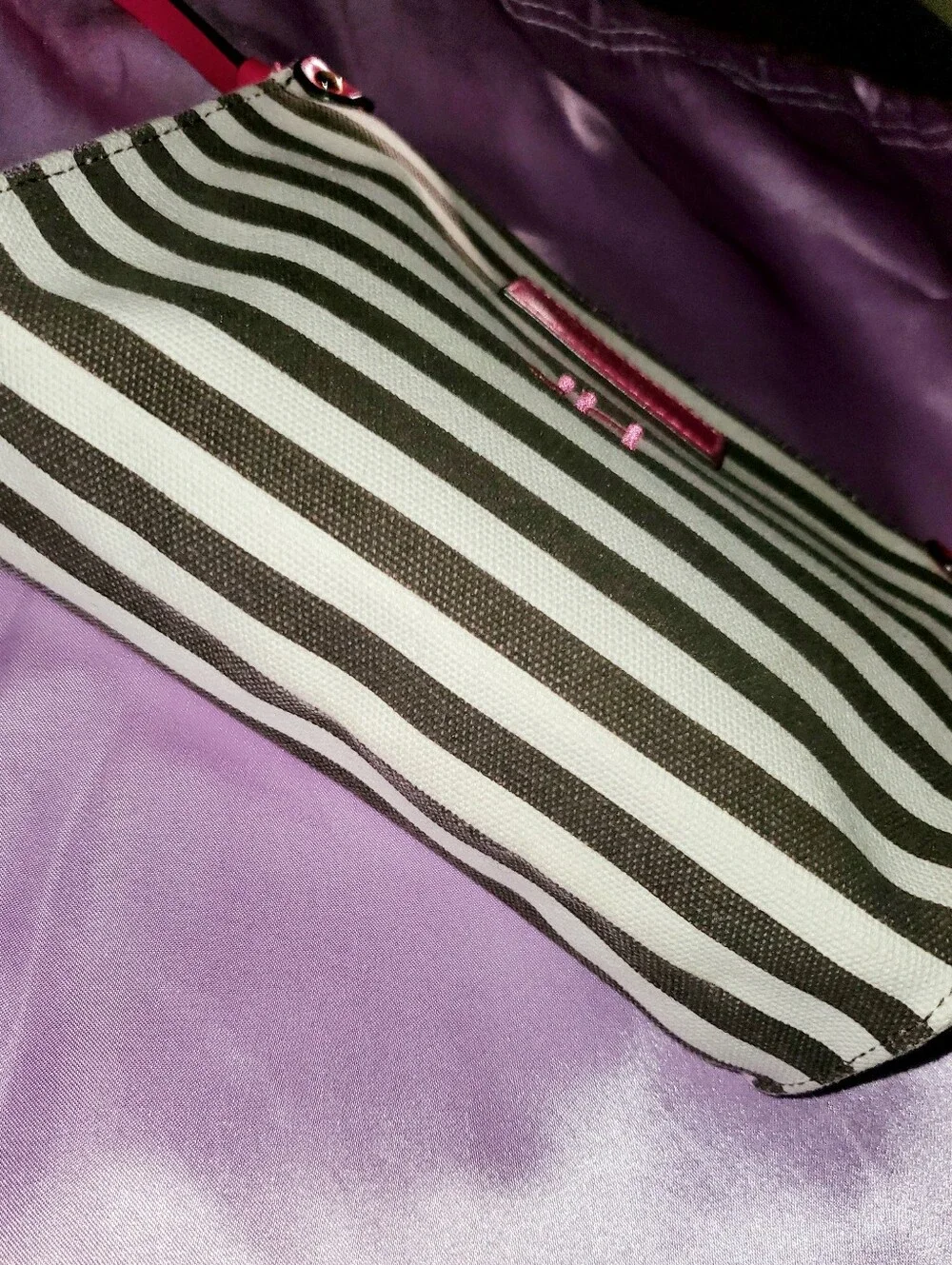 JL Initials - Henri Bendel Striped Canvas Cosmetic Bag